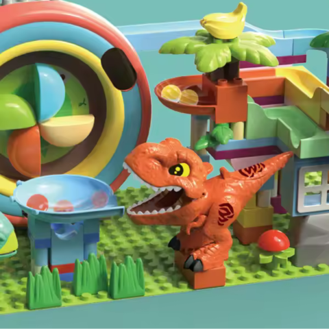 Marble Run Toy Set - Duplo-Compatible Catapult Dinosaur Ball Runs Game Tunnel Action