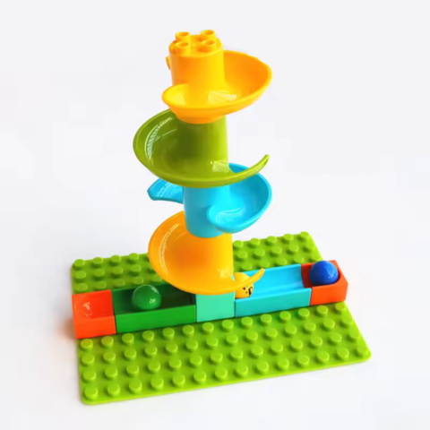Duplo-Compatible Baseplates for Marble Run Toy, Set & Ball Runs Add-On In Use