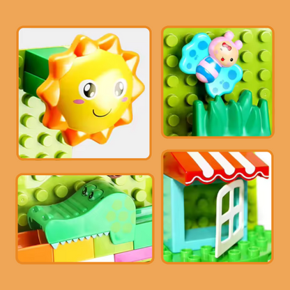 Marble Run Set – Duplo-Compatible Jungle Animal Two-Way Ball Runs Game Features 1